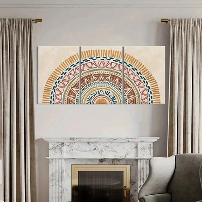 3pcs Bohemian Blue Green Orange & White Patterns Wall Art Set Canvas Framed 40x60cm - High Quality Print 100% Australian Made Wall Canvas Ready to Hang