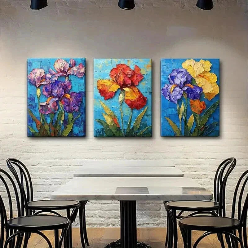 3pcs Botanical Floral Textured Flower Perfect Wall Art Set Canvas Framed 50x70cm - High Quality Print 100% Australian Made Wall Canvas Ready to Hang