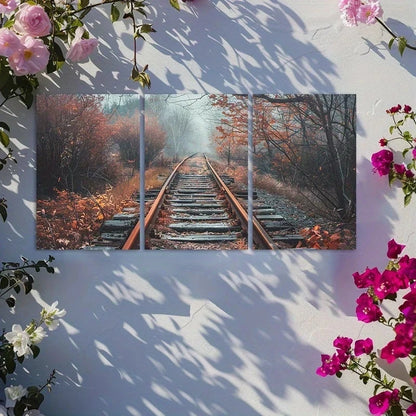 3pcs Rustic Abandoned Railway Track Metal Print Ready to Hang Art