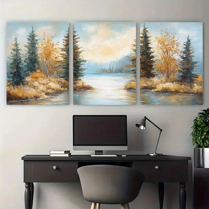 3pcs Carter Lake Pine Trees Impasto Perfect Wall Art Set Canvas Framed 40x60cm - High Quality Print 100% Australian Made Wall Canvas Ready to Hang