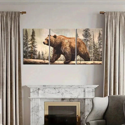 3pcs Forest Bear Landscape Wildlife Artwork Wall Art Set Canvas Framed 40x60cm - High Quality Print 100% Australian Made Wall Canvas Ready to Hang