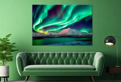 Northern Lights Aurora Over Lake Wall Art Decor 100% Australian Made