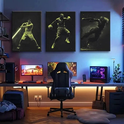 3pcs Neon Basketball Sci-Fi Futuristic Perfect Wall Art Set Canvas Framed 40x60cm - High Quality Print 100% Australian Made Wall Canvas Ready to Hang