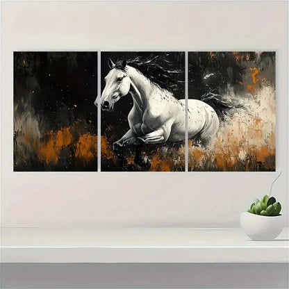 3pcs Modern Abstract Black White Horse Metal Print Ready to Hang Art