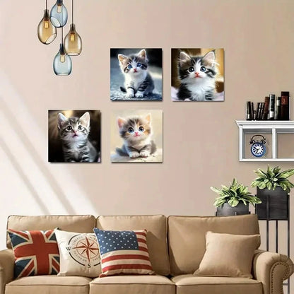 4pcs Charming Cat Themed Wall Art Canvas Framed