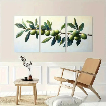 3pcs Olive Branch Tree Botanical Perfect Wall Art Set Canvas Framed 40x60cm - High Quality Print 100% Australian Made Wall Canvas Ready to Hang