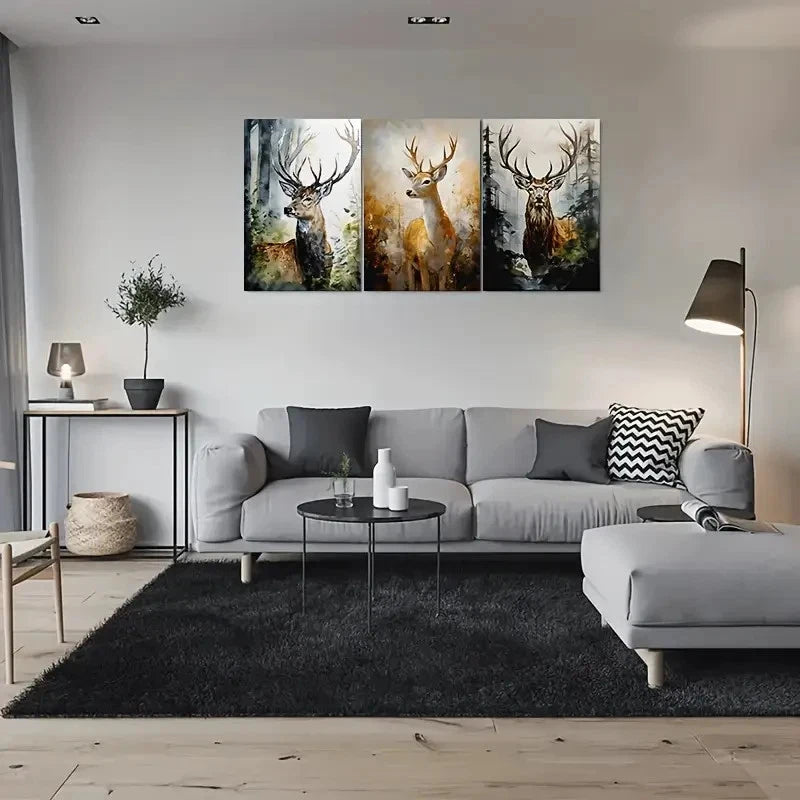 3pcs Forest Wildlife Beautiful Deer Metal Print Ready to Hang Art