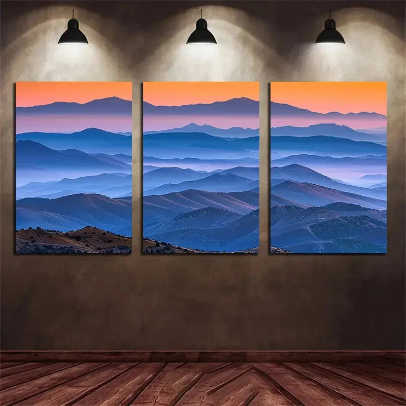 3pcs Mountain Range Sunset Large Landscape Metal Print Ready to Hang Art