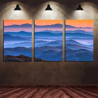 3pcs Mountain Range Sunset Large Landscape Metal Print Ready to Hang Art