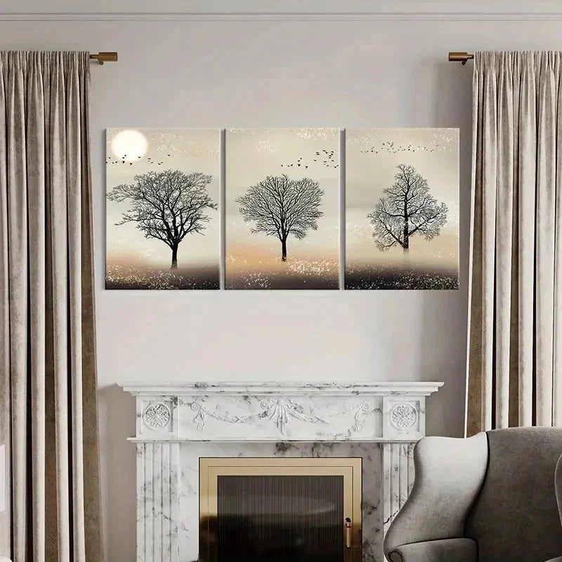 3pcs Trees Under Sunset Simple Style Wall Art Set Canvas Framed 40x60cm - High Quality Print 100% Australian Made Wall Canvas Ready to Hang