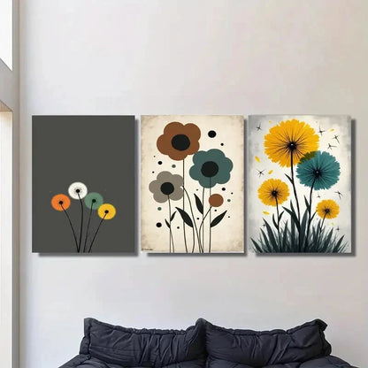 3pcs Modern Floral Abstract Flower Metal Print Ready to Hang Art