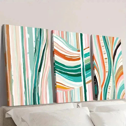 3pcs Colorful Striped Classic & Art Deco Wall Art Canvas Unframed – High Quality Print 100% Australian Made Wall Canvasg