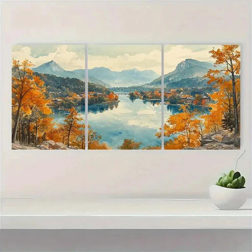 3pcs Panoramic Mountain River FG Wall Art Set Canvas Unframed - High Quality Print 100% Australian Made Wall Canvas