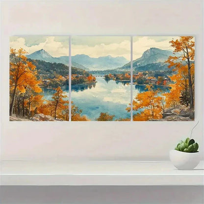 3pcs Panoramic Mountain River FG Wall Art Set Canvas Unframed - High Quality Print 100% Australian Made Wall Canvas