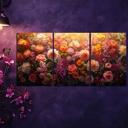 3pcs Large Arrangement of Flowers Metal Print Ready to Hang Art
