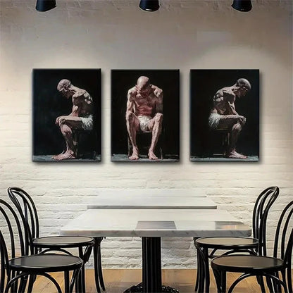 3pcs Thoughtful Man Emotional Figure Perfect Wall Art Set Canvas Framed 40x60cm - High Quality Print 100% Australian Made Wall Canvas Ready to Hang