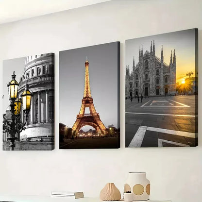 3pcs Black And White Architectural Photography Wall Art Set Canvas Framed 50x70cm - High Quality Print 100% Australian Made Wall Canvas Ready to Hang - Bella Home Decor