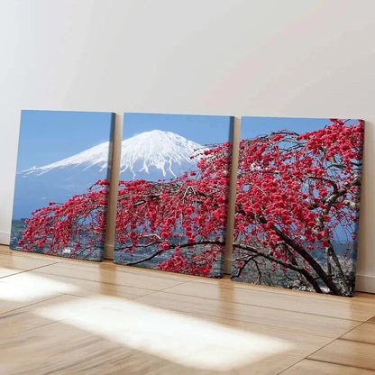 3pcs Japanese Mount Fuji with Vibrant Red Cherry  Wall Art Set Canvas Framed 40x60cm - High Quality Print 100% Australian Made Wall Canvas Ready to Hang