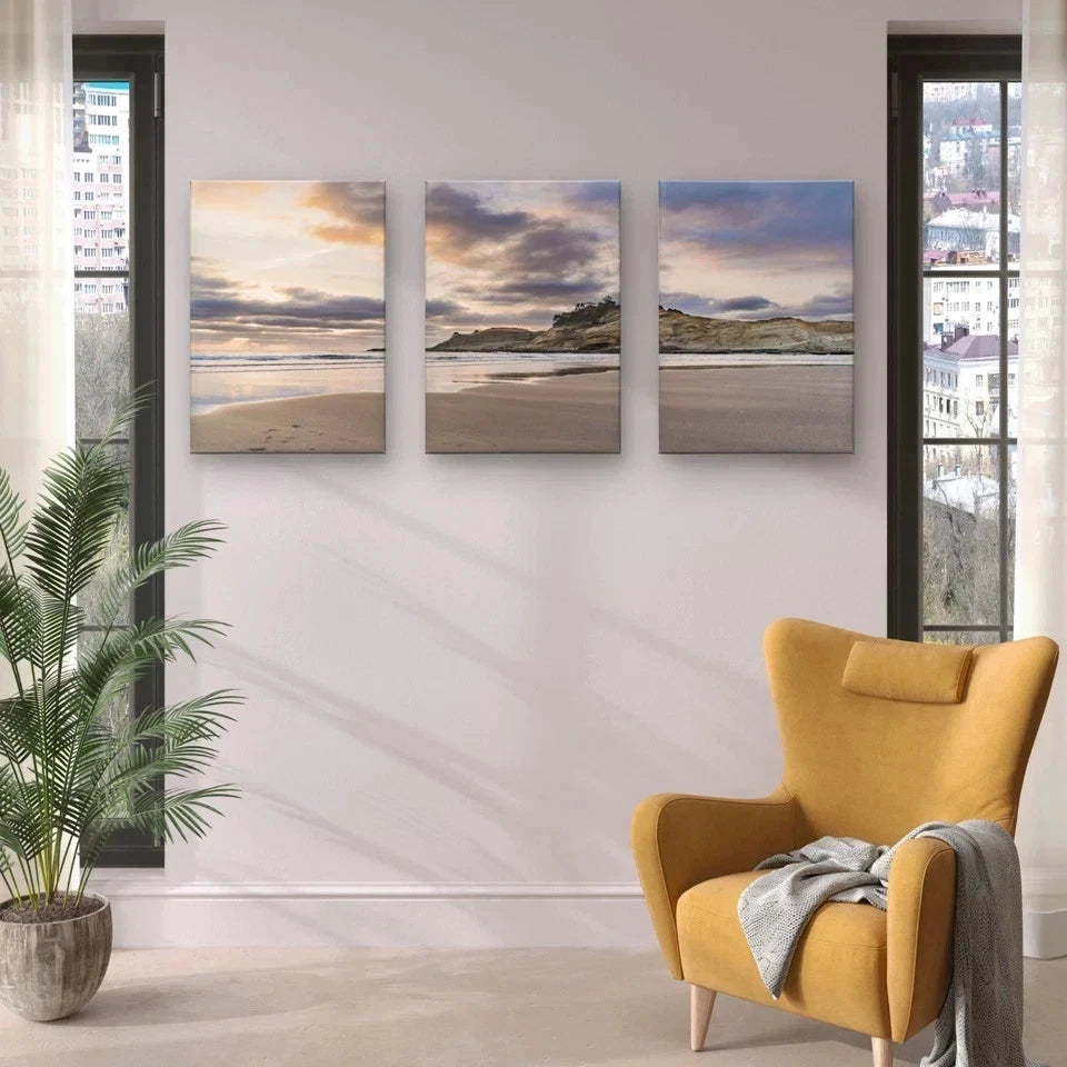 3pcs Coastal Sunset Beach Landscape Wall Art Set Canvas Framed 60x90cm - High Quality Print 100% Australian Made Wall Canvas Ready to Hang