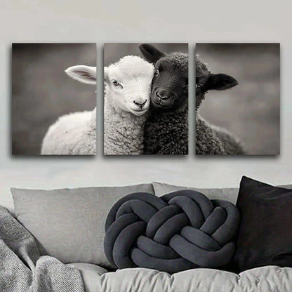 3pcs Featuring Black and White Lamb Metal Print Ready to Hang Art
