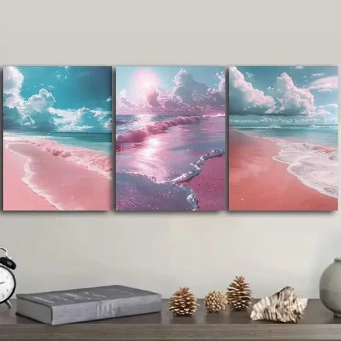 3pcs pink sandy beach Wall Art Set Canvas Unframed - High Quality Print 100% Australian Made Wall Canvas