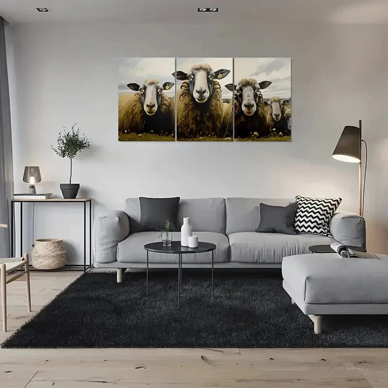 3pcs Sheep Portrait Animal Farm Metal Print Ready to Hang Art