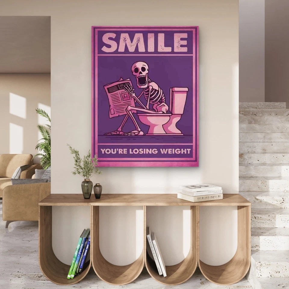 Skeleton Toilet Scene 60x90cm Metal Print Ready to Hang