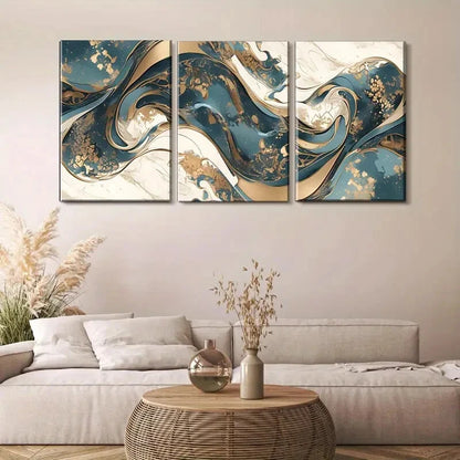 3pcs Golden & White Waves Dynamic Perfect Wall Art Set Canvas Framed 40x60cm - High Quality Print 100% Australian Made Wall Canvas Ready to Hang