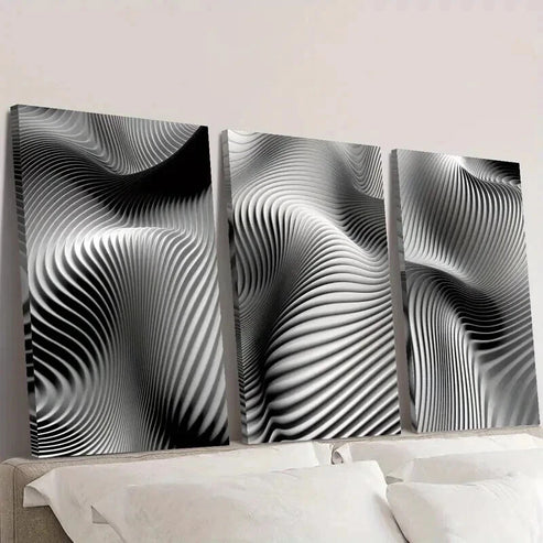 3pcs Black and White Dynamic Line Design Wall Art Set Canvas Unframed - High Quality Print 100% Australian Made Wall Canvas