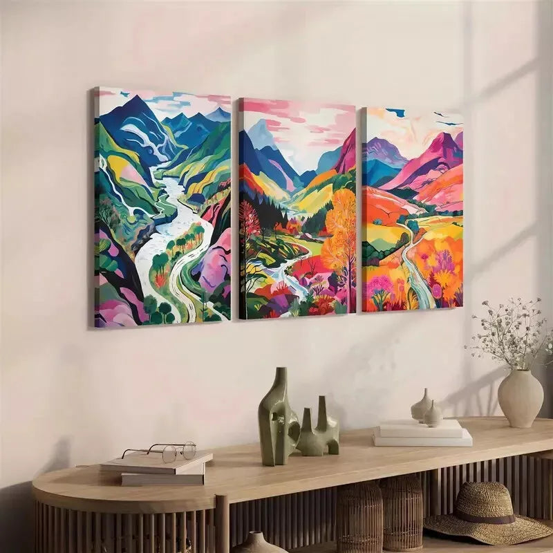 3pcs Colorful Abstract Landscape Canvas Framed 40x60cm - High Quality Print 100% Australian Made Wall Canvas Ready to Hang