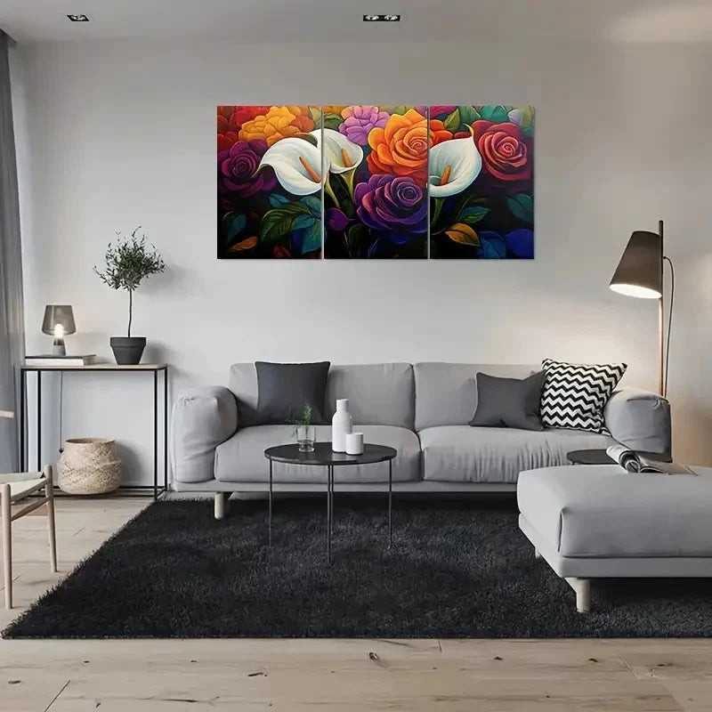 3pcs Colorful Floral White Orange and Red Metal Print Ready to Hang Art