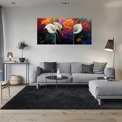 3pcs Colorful Floral White Orange and Red Metal Print Ready to Hang Art