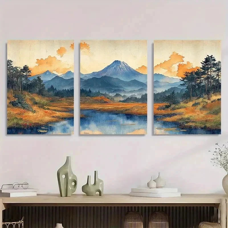 3pcs Hiroshige Ukiyo-E Japanese Vintage Perfect Wall Art Set Canvas Framed 40x60cm - High Quality Print 100% Australian Made Wall Canvas Ready to Hang