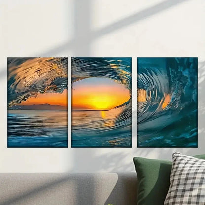 3pcs Waves in The Ocean During Sunset Wall Art Set Canvas Framed 60x90cm - High Quality Print 100% Australian Made Wall Canvas Ready to Hang