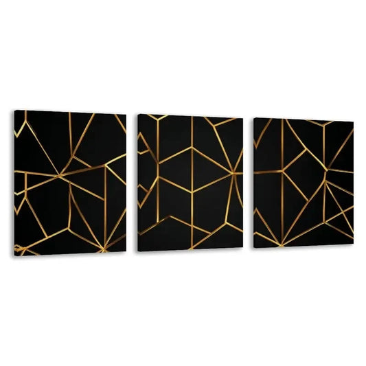 3pcs Vector Illustration of a Golden Geometric  Wall Art Set Canvas Framed 60x90cm - High Quality Print 100% Australian Made Wall Canvas Ready to Hang