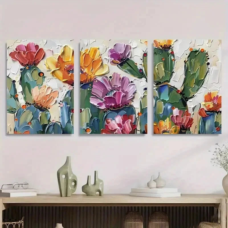 3pcs Abstract Floral & Cactus Modern Perfect  Wall Art Set Canvas Framed 40x60cm - High Quality Print 100% Australian Made Wall Canvas Ready to Hang