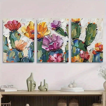 3pcs Abstract Floral & Cactus Modern Perfect  Wall Art Set Canvas Framed 40x60cm - High Quality Print 100% Australian Made Wall Canvas Ready to Hang