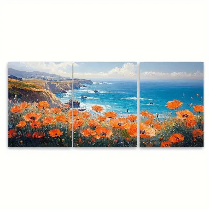3pcs California Seascape Art OceanS Wall Art Set Canvas Framed 50x70cm - High Quality Print 100% Australian Made Wall Canvas Ready to Hang