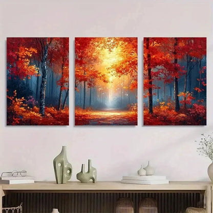 3pcs Warm Autumn Forest Orange & Red Trees Wall Art Set Canvas Framed 40x60cm - High Quality Print 100% Australian Made Wall Canvas Ready to Hang