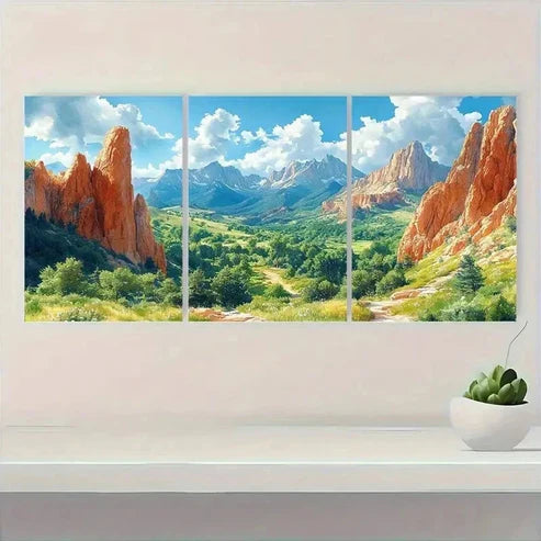 3pcs Vibrant Colorado Mountains & Red Rocks S Wall Art Set Canvas Unframed - High Quality Print 100% Australian Made Wall Canvas - Bella Home Decor