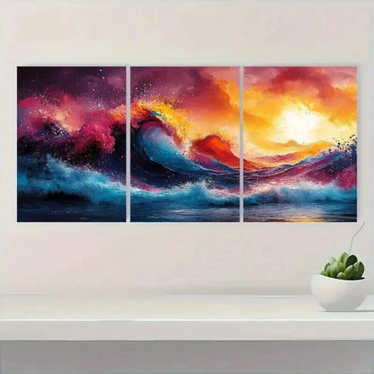 3pcs Vibrant Graffiti-Style Ocean Waves Perfect Wall Art Set Canvas Framed 50x70cm - High Quality Print 100% Australian Made Wall Canvas Ready to Hang