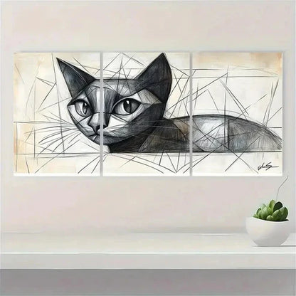 3pcs Picasso Cat Minimalist Line ET Wall Art Set Canvas Unframed - High Quality Print 100% Australian Made Wall Canvas