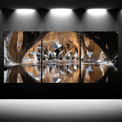 3pcs Kite on The Desert Canyon Brown Themed Metal Print Ready to Hang Art