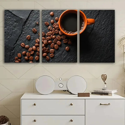 3pcs Coffee Beans And Cup Artwork Wall Art Set Canvas Framed 60x90cm - High Quality Print 100% Australian Made Wall Canvas Ready to Hang