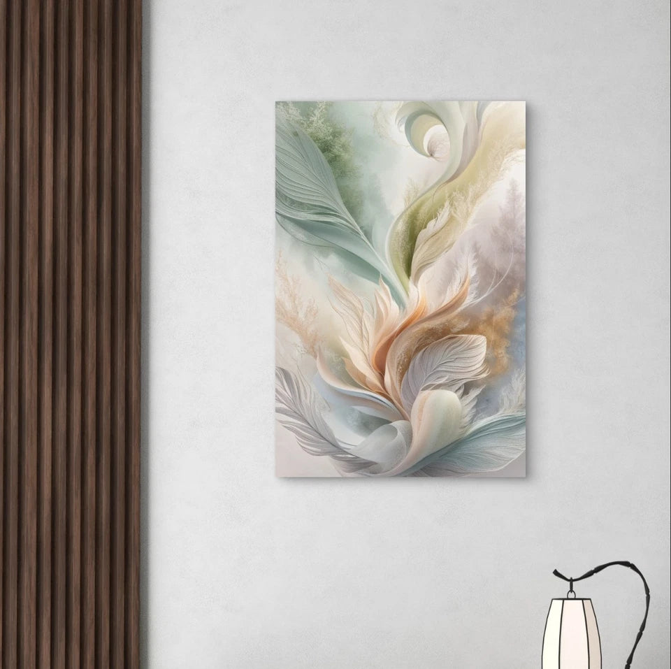 Soft Pastel Ethereal Abstract Flowing Feathers 40x60cm Metal Print Ready to Hang