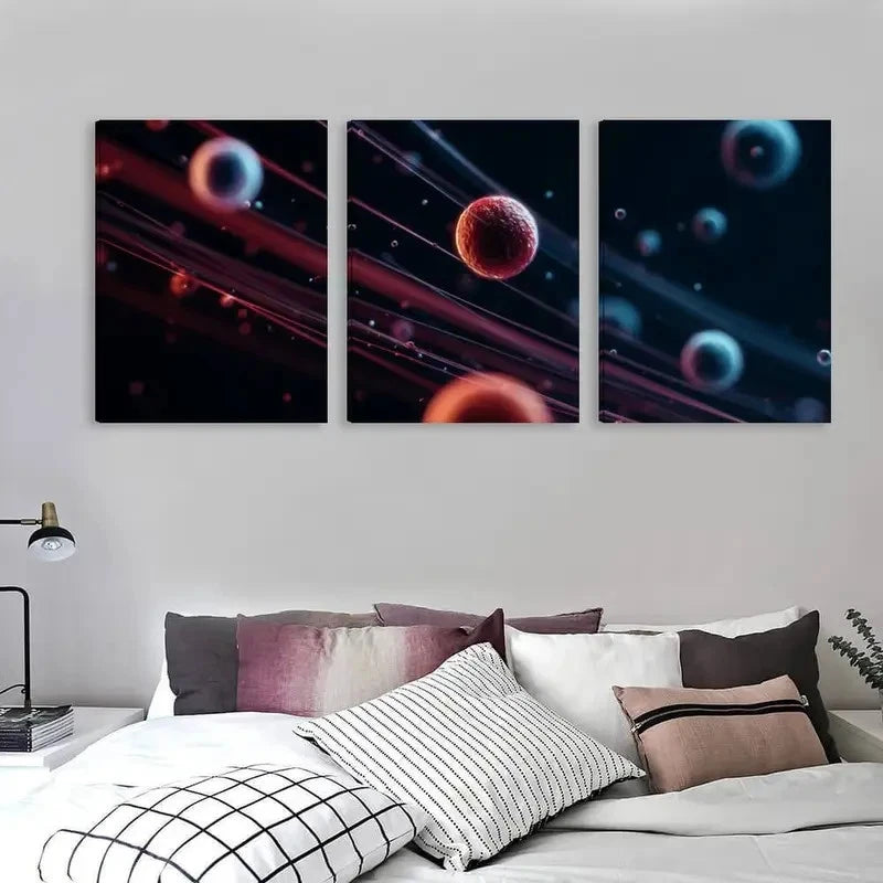 3pcs Astronaut & Planets with Red & Design   Wall Art Set Canvas Framed 60x90cm - High Quality Print 100% Australian Made Wall Canvas Ready to Hang