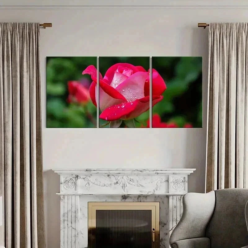 3pcs Floral Art Rose Flowers Decoration Wall Art Set Canvas Framed 50x70cm - High Quality Print 100% Australian Made Wall Canvas Ready to Hang