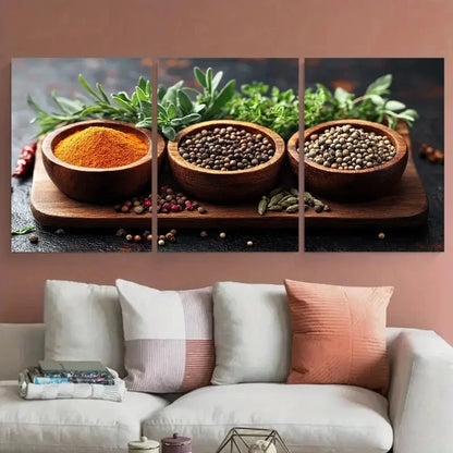 3pcs Herbs Spices Kitchen And Home Perfect Wall Art Set Canvas Framed 40x60cm - High Quality Print 100% Australian Made Wall Canvas Ready to Hang