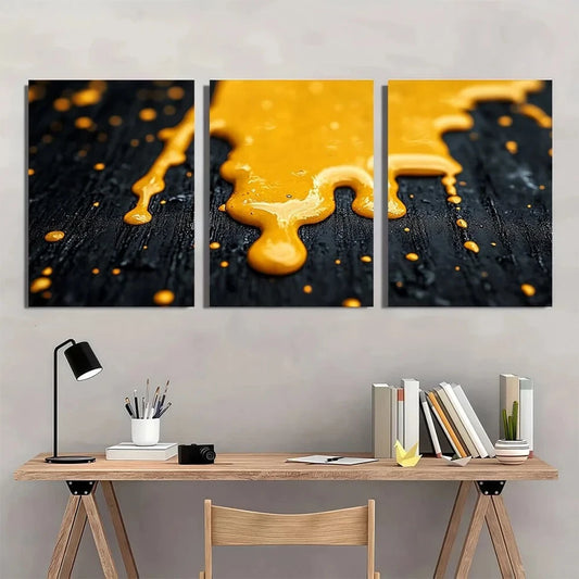 3pcs Abstract Bold Modern Yellow & Black Metal Print Ready to Hang Art