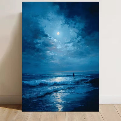 Woman Walking by Ocean Waves Metal Print Ready to Hang